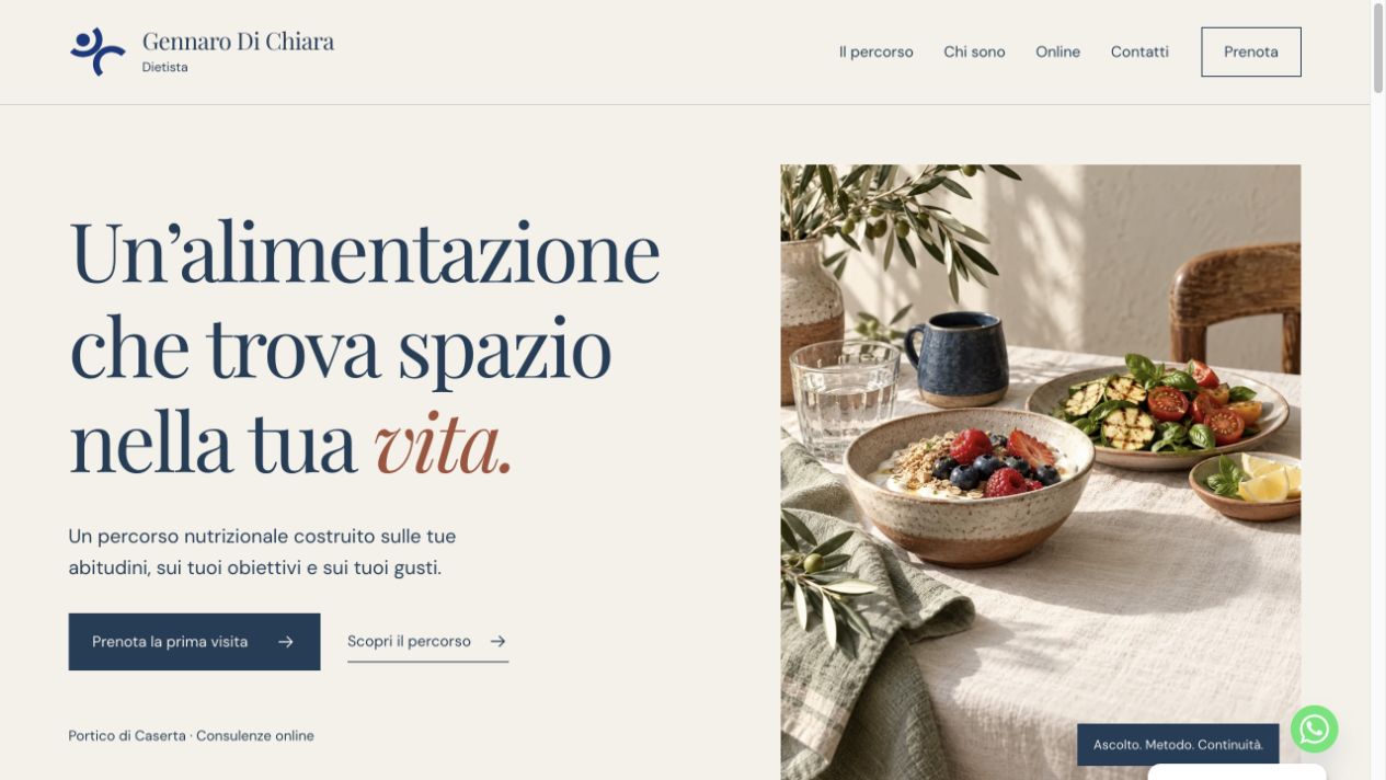 Homepage del sito Dietista GDC: anteprima del progetto web