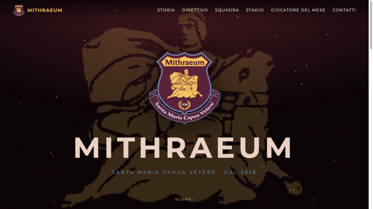 Homepage del sito Mithraeum: anteprima del progetto web